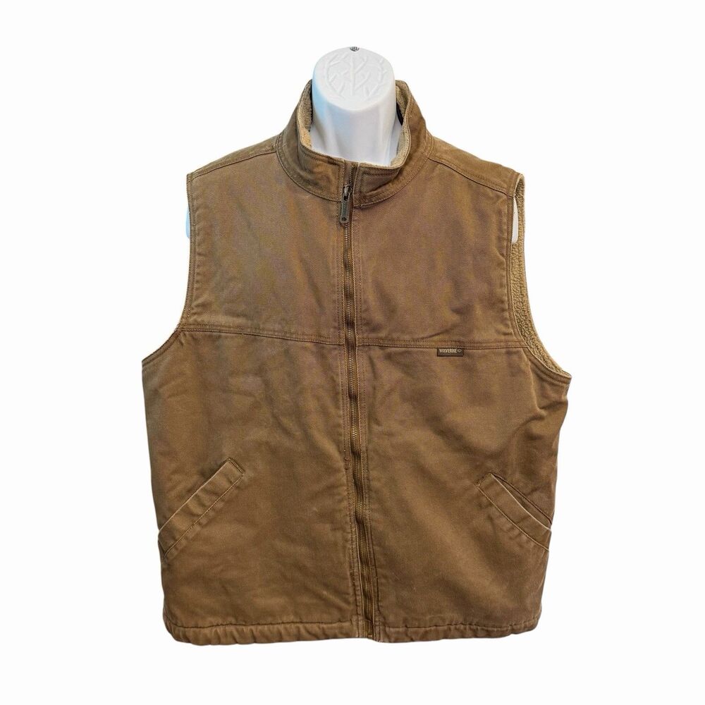Wolverine Mens XL Sherpa Lined Full Zip Brown Heavy Canvas Work Vest